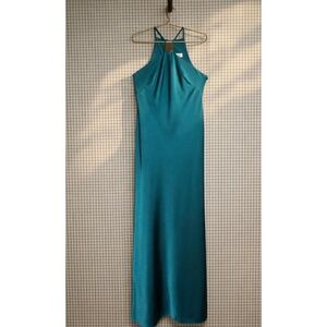 Adrianna Papell Satin Halter Midi Dress – Gold Hardware | Size 6